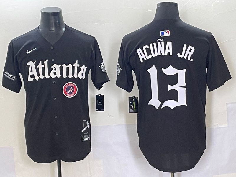 Men 2025 Atlanta Braves #13 Acuna jr Black Five generations Joint Name Nike MLB Jersey style 15->arizona diamondback->MLB Jersey